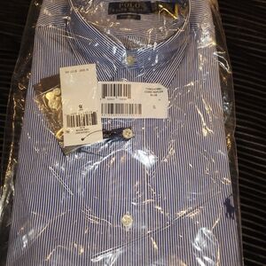 Ralph Lauren Men's Blue and White Striped Dress Shirt
